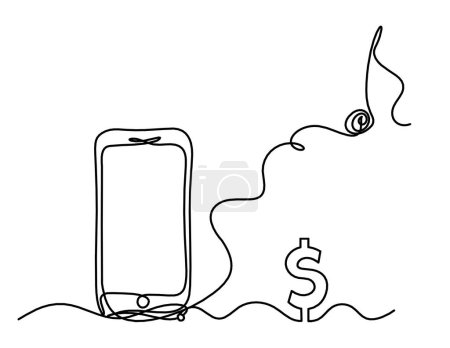 Téléchargez les illustrations : Abstrait mobile et dollar comme dessin de ligne sur fond blanc - en licence libre de droit