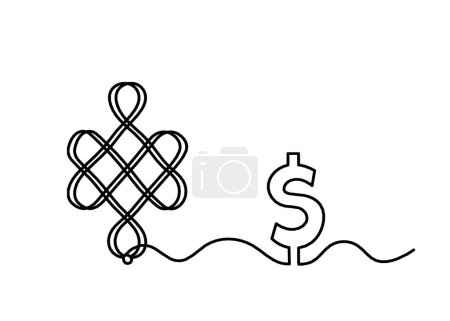 Illustration for Sign of endless auspicious question mark with dollar as line drawing on the white background - Royalty Free Image