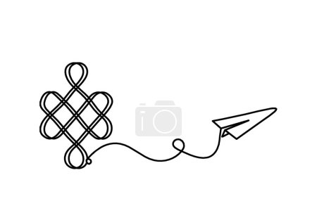 Ilustración de Signo de nudo auspicioso sin fin con plano de papel como dibujo de línea sobre el fondo blanco - Imagen libre de derechos