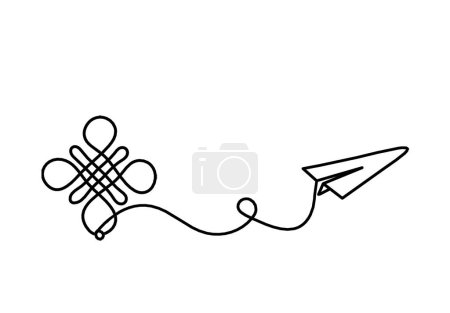 Ilustración de Signo de nudo auspicioso sin fin con plano de papel como dibujo de línea sobre el fondo blanco - Imagen libre de derechos