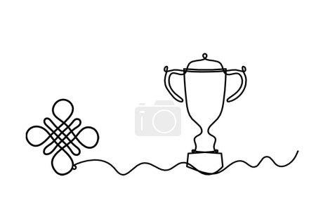 Illustration for Sign of endless auspicious knot with trophy as line drawing on the white background - Royalty Free Image