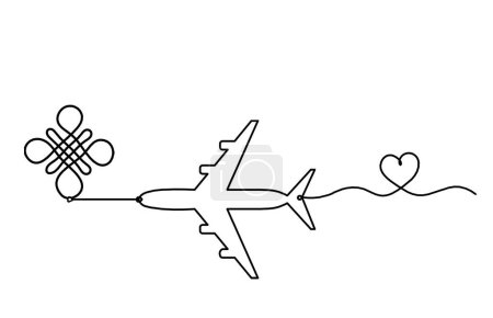 Illustration for Sign of endless auspicious knot with plane as line drawing on the white background - Royalty Free Image