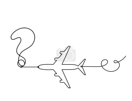 Ilustración de Signo de interrogación abstracto con plano como líneas continuas dibujo sobre fondo blanco - Imagen libre de derechos
