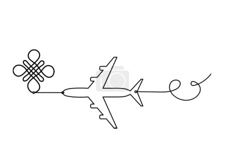 Ilustración de Signo de nudo auspicioso sin fin con plano como dibujo de línea sobre el fondo blanco - Imagen libre de derechos