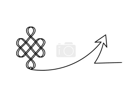 Téléchargez les illustrations : Signe de noeud de bon augure sans fin avec la direction comme dessin de ligne sur le fond blanc - en licence libre de droit