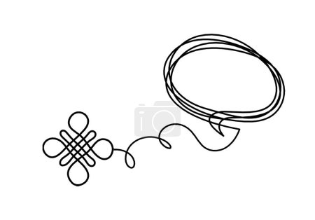 Illustration for Sign of endless auspicious knot with comment as line drawing on the white background - Royalty Free Image