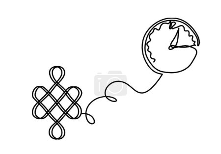 Ilustración de Signo de nudo auspicioso sin fin con el reloj como dibujo de línea en el fondo blanco - Imagen libre de derechos