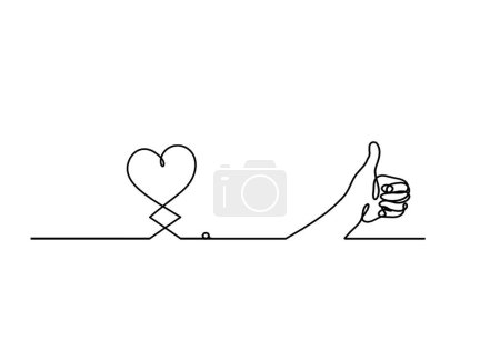 Illustration for Abstract hearts with hand as continuous line drawing on white background - Royalty Free Image