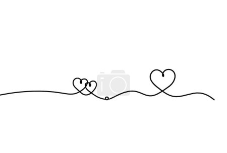 Téléchargez les illustrations : Coeurs abstraits avec cœur comme dessin en ligne continue sur fond blanc - en licence libre de droit