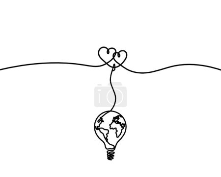 Illustration for Abstract hearts with light bulb as continuous line drawing on white background - Royalty Free Image