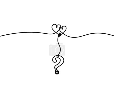 Illustration for Abstract hearts with question mark as continuous line drawing on white background - Royalty Free Image