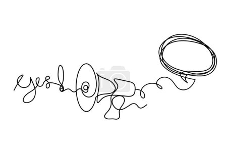 Illustration for Abstract megaphone and comment as continuous lines drawing on white background - Royalty Free Image