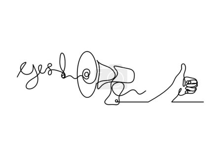 Illustration for Abstract megaphone and hand as continuous lines drawing on white background - Royalty Free Image