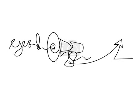 Téléchargez les illustrations : Mégaphone abstrait et la direction comme lignes continues dessin sur fond blanc - en licence libre de droit