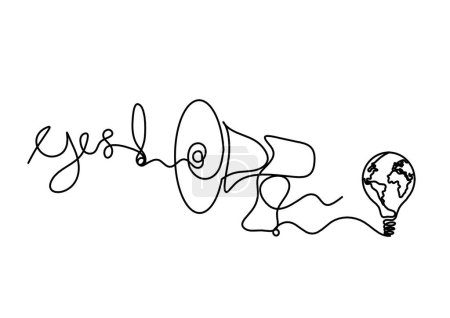 Illustration for Abstract megaphone and light bulb as continuous lines drawing on white background - Royalty Free Image