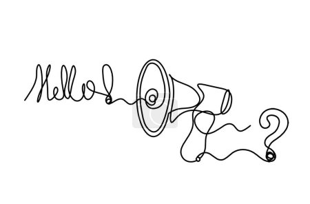 Illustration for Abstract megaphone and question mark as continuous lines drawing on white background - Royalty Free Image
