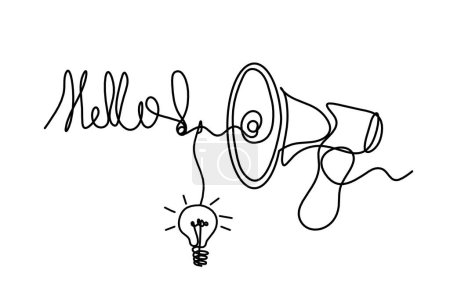 Illustration for Abstract megaphone and light bulb as continuous lines drawing on white background - Royalty Free Image