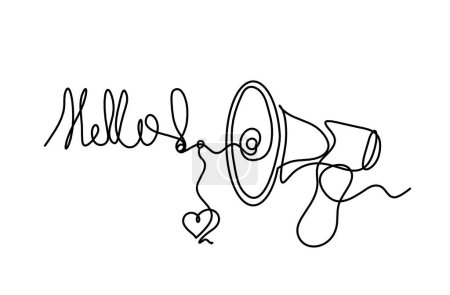 Illustration for Abstract megaphone and heart as continuous lines drawing on white background - Royalty Free Image