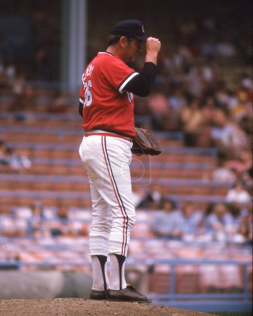 Photo for Cleveland Indians pitching legend Gaylord Perry is on the mound.  This image was taken from a MLB game during the 1970s. - Royalty Free Image