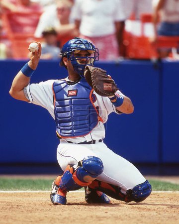 Photo for New York Mets catcher Mike Piazza in MLB action during the 1990s. - Royalty Free Image