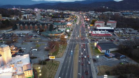 Photo for Aerial view of Highway 441, Pigeon Forge Tennessee.  The image was taken on November 17, 2023. - Royalty Free Image