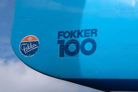 Photo for Logo Fokker 100 At Backside Fokker Cityhopper From KLM At Schiphol Airport The Netherlands 26-5-2022 - Royalty Free Image