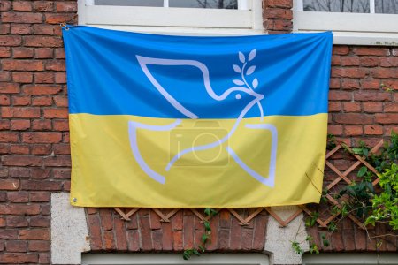 Photo for Ukrainian Peace Flag Out Of Protest At Amsterdam The Netherlands 13-2022 - Royalty Free Image