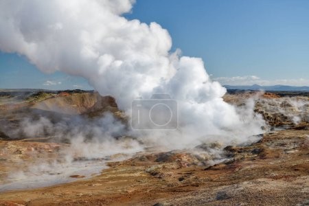 Photo for Hot steam rising to the sky in Gunnuhver geothermal area in Southern Peninsula in Iceland - Royalty Free Image