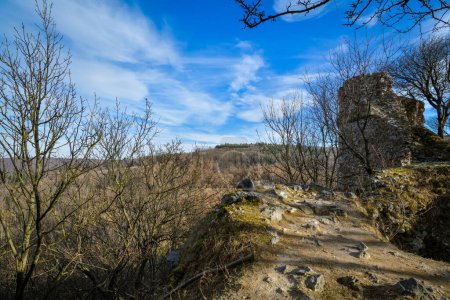 Téléchargez les photos : Vue sur les petites montagnes des Carphates depuis les ruines du château de Pajstun au-dessus de Borinka en Slovaquie - en image libre de droit