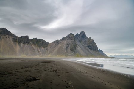 Beautiful sandy beach dominated by Vestrahorn mountain, one of the symbols in Iceland
