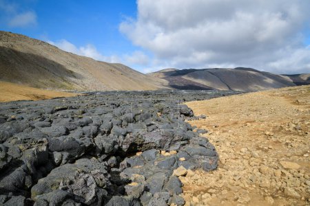 View on lava field from Geldingadalir erruption in Iceland