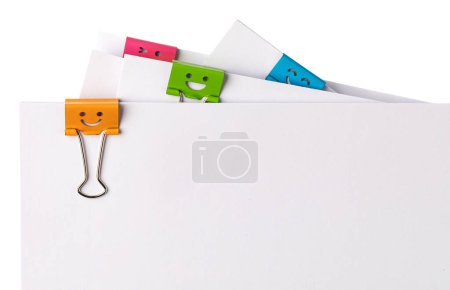 Photo for Multicolored paper clips on paperwork - Royalty Free Image