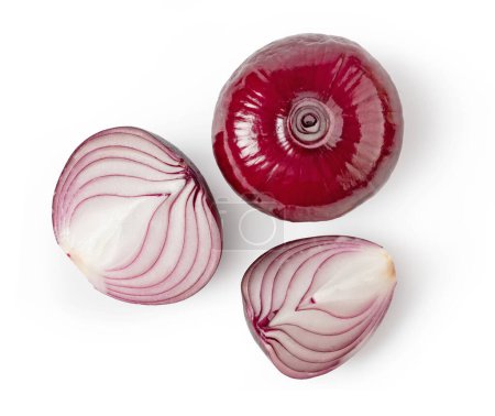 Photo for Red whole and sliced onion, isolated on white background - Royalty Free Image