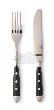Foto de Tenedor y cuchillo aislados sobre fondo blanco - Imagen libre de derechos