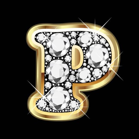 P gold and diamond bling vector illustration image