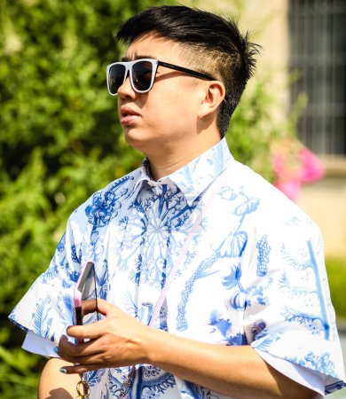 Photo for MILAN, Italy- June 18 2022: Declan Chan on the street in Milan. - Royalty Free Image