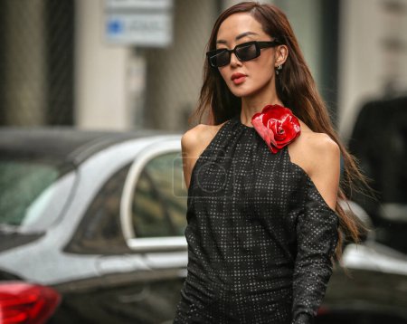 Photo for MILAN, Italy- September 24 2022: Chriselle Lim on the street in Milan. - Royalty Free Image