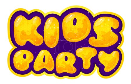 Téléchargez les illustrations : Kids zone vector cartoon banner. honey letters for childrens playroom decoration. Sign for childrens game room. Kids zone and party room game education fun area design. Vector illustration - en licence libre de droit