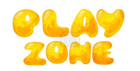 Téléchargez les illustrations : Kids zone vector cartoon banner. honey letters for childrens playroom decoration. Sign for childrens game room. Kids zone and party room game education fun area design. Vector illustration - en licence libre de droit
