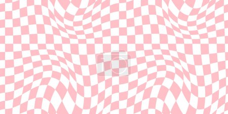 Psychedelic checkerboard background. Wavy vector illustrations, trendy psychedelic style and groovy color checkerboard