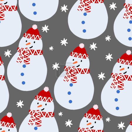 Illustration for Snowman seamless pattern. Festive vector illustration for wrapping paper, fabric, children's clothing - Royalty Free Image