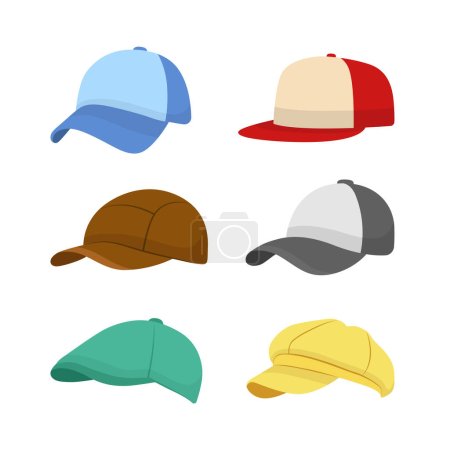 Illustration for Side view of different caps vector illustrations set - Royalty Free Image