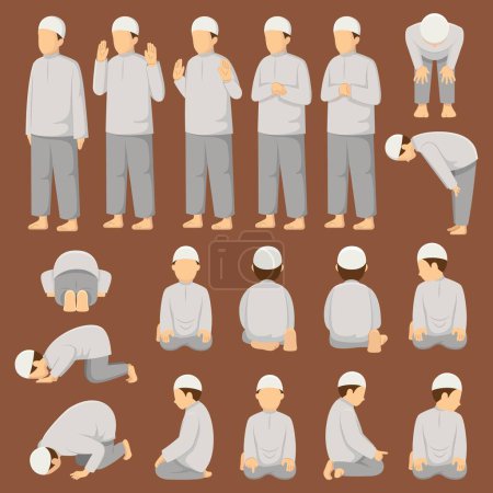 Téléchargez les illustrations : Step by step performing salah prayer - en licence libre de droit