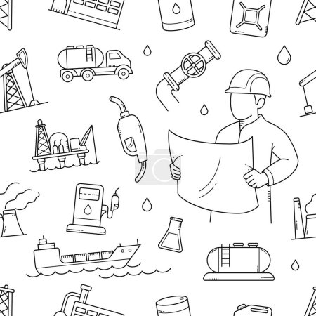 Illustration for Oil and gas industry doodle seamless pattern background wallpaper - Royalty Free Image