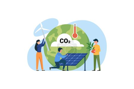 Illustration for Decarbonisation with reducing CO2 emissions to stop climate change and global warming - Royalty Free Image