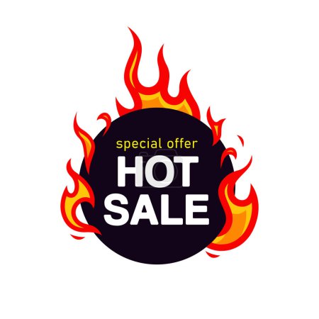 Étiquette de vente chaude avec feu brûlant. Offre spéciale vente chaude badge