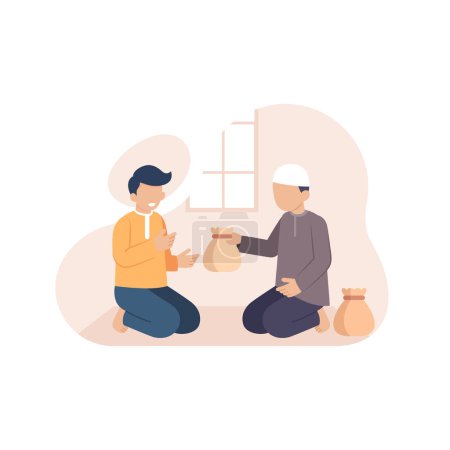 Payez Zakat Al-Fitr à la fin du mois de Ramadan. Les musulmans donnent des dons et des ?uvres de charité style plat illustration vectorielle