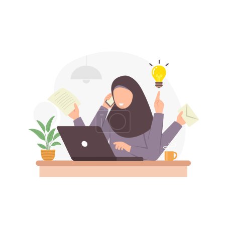 Business woman who works quickly flat vector illustration. Businessman do work at once