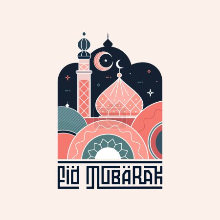 Eid mubarak greeting card simple design boho style flat vector illustration