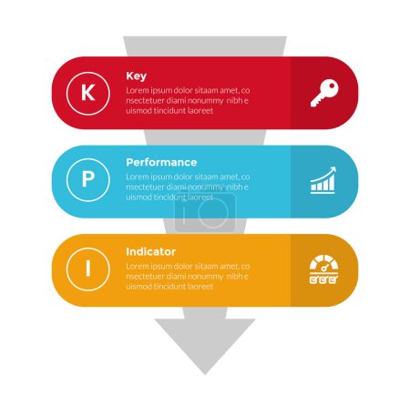 Illustration for KPI key performance indicator infographics template diagram with round rectangle stack vertical with 3 point step design for slide presentation vector - Royalty Free Image